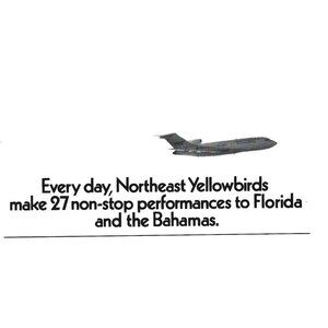 Northeast Yellowbirds to Florida Airlines Bahamas 1960s Vintage Print Ad 6 inch